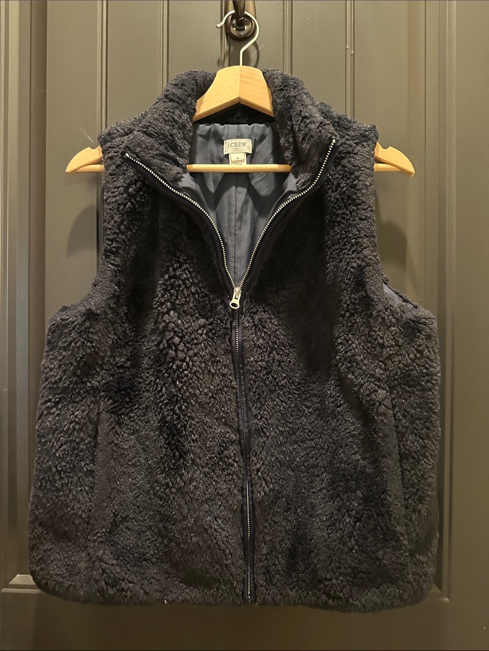J. Crew Dark Charcoal Faux-Sherpa Zip Vest M